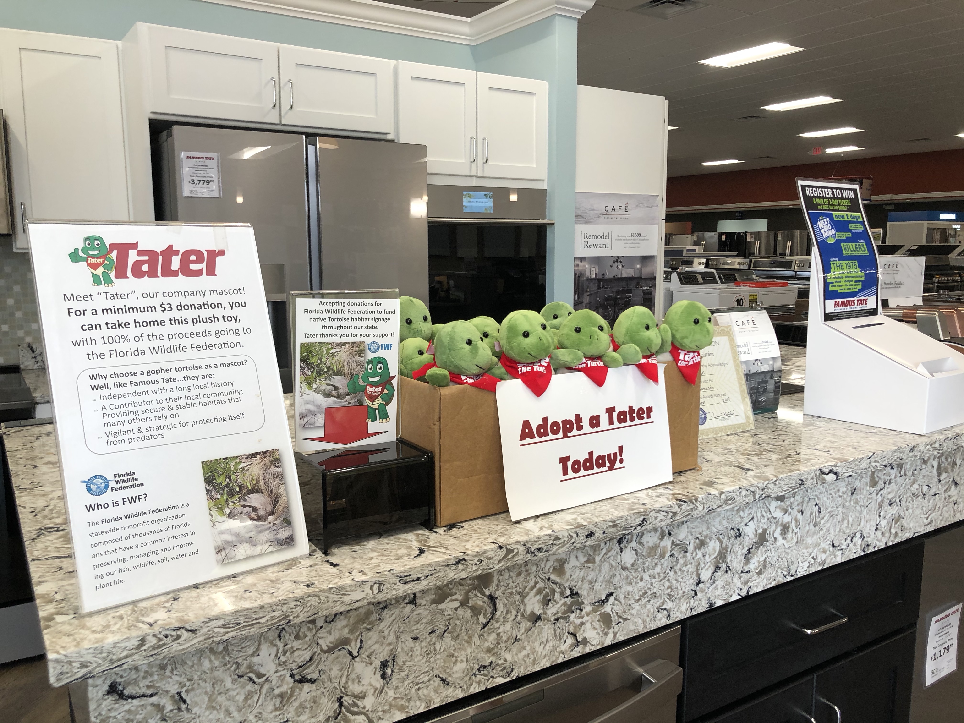 Adopt a Tater promo with stuffed potatoes for sale with proceeds going to the Florida Wildlife Federation.